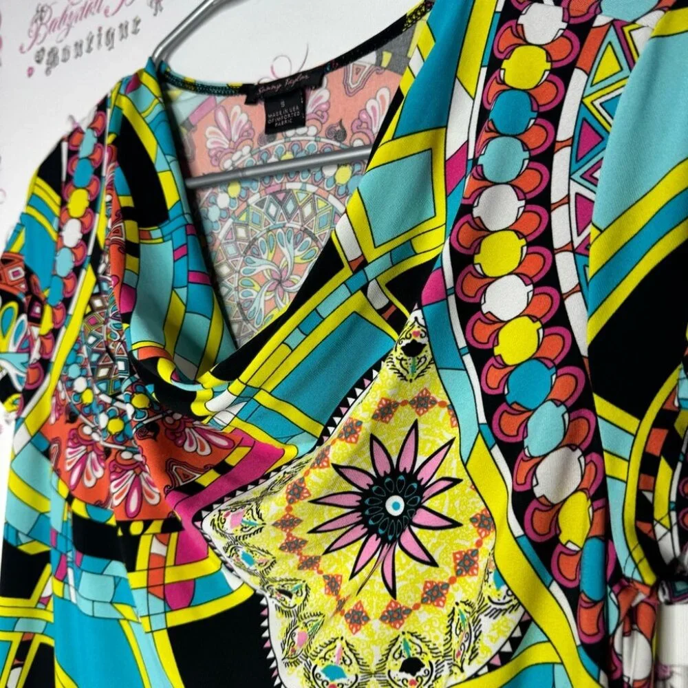 Sunny Taylor dress psychedelic bright groovy paisley circles boho print - Picture 4 of 8